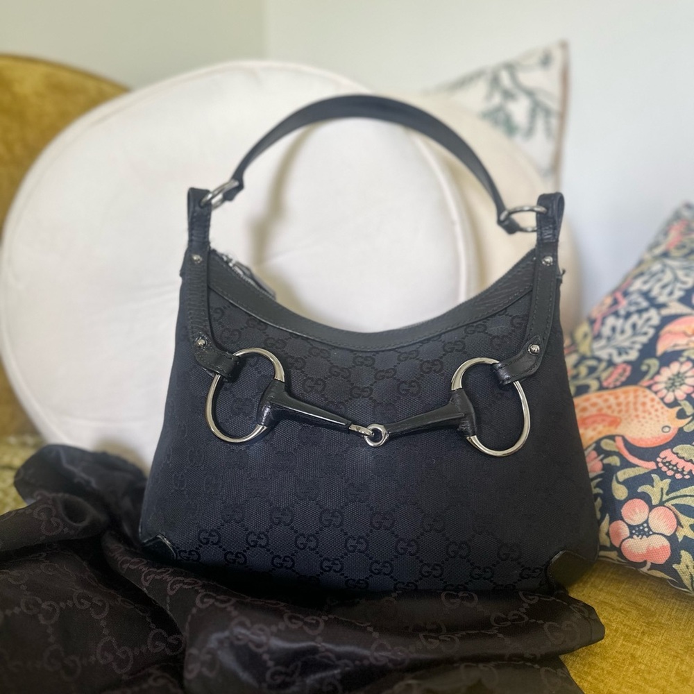 Gucci Black Shoulder Bag with Horsebit Detail